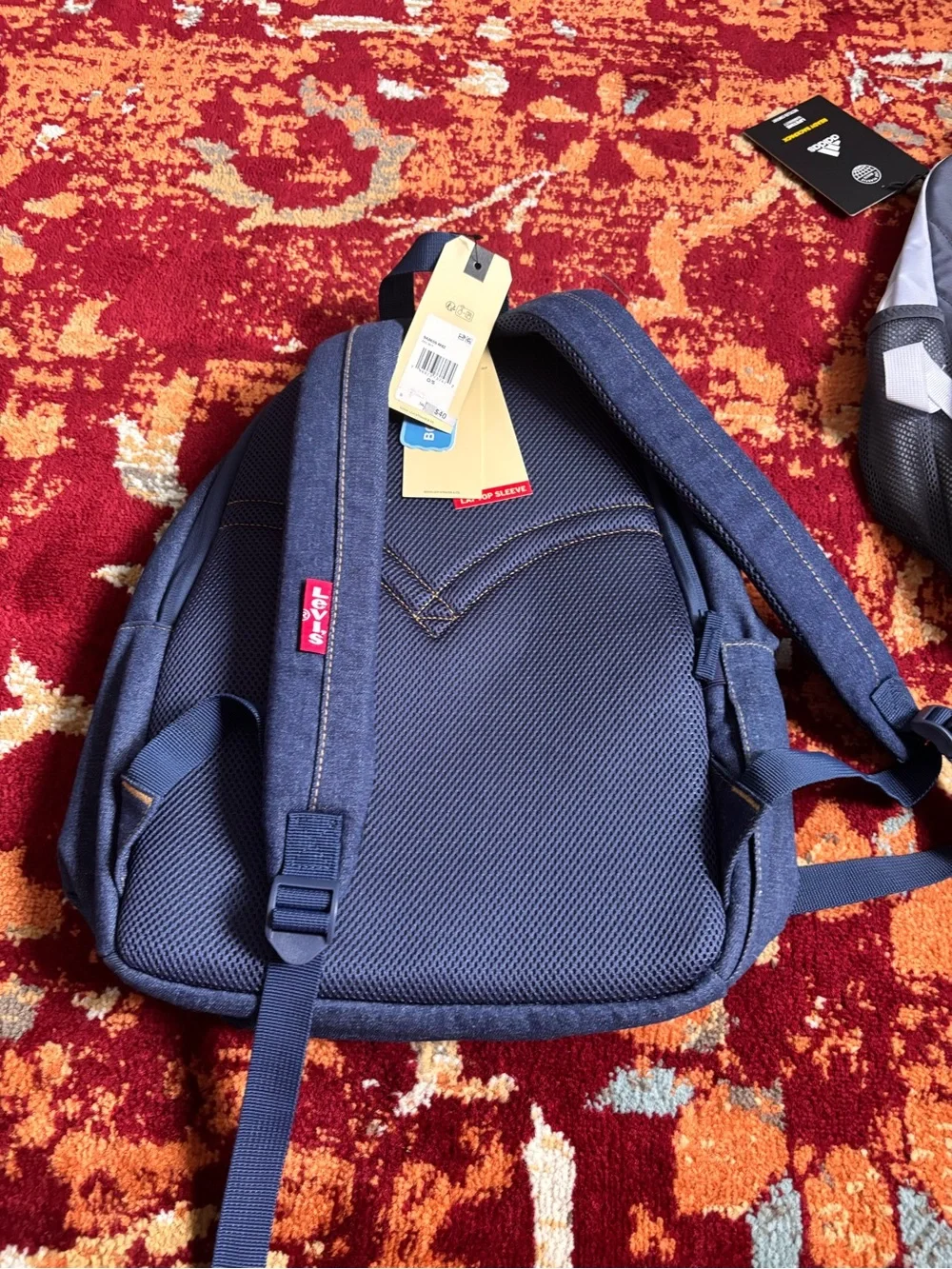 Levi's Navy Blue Kids Canvas Backpack with Leather Logo Patch